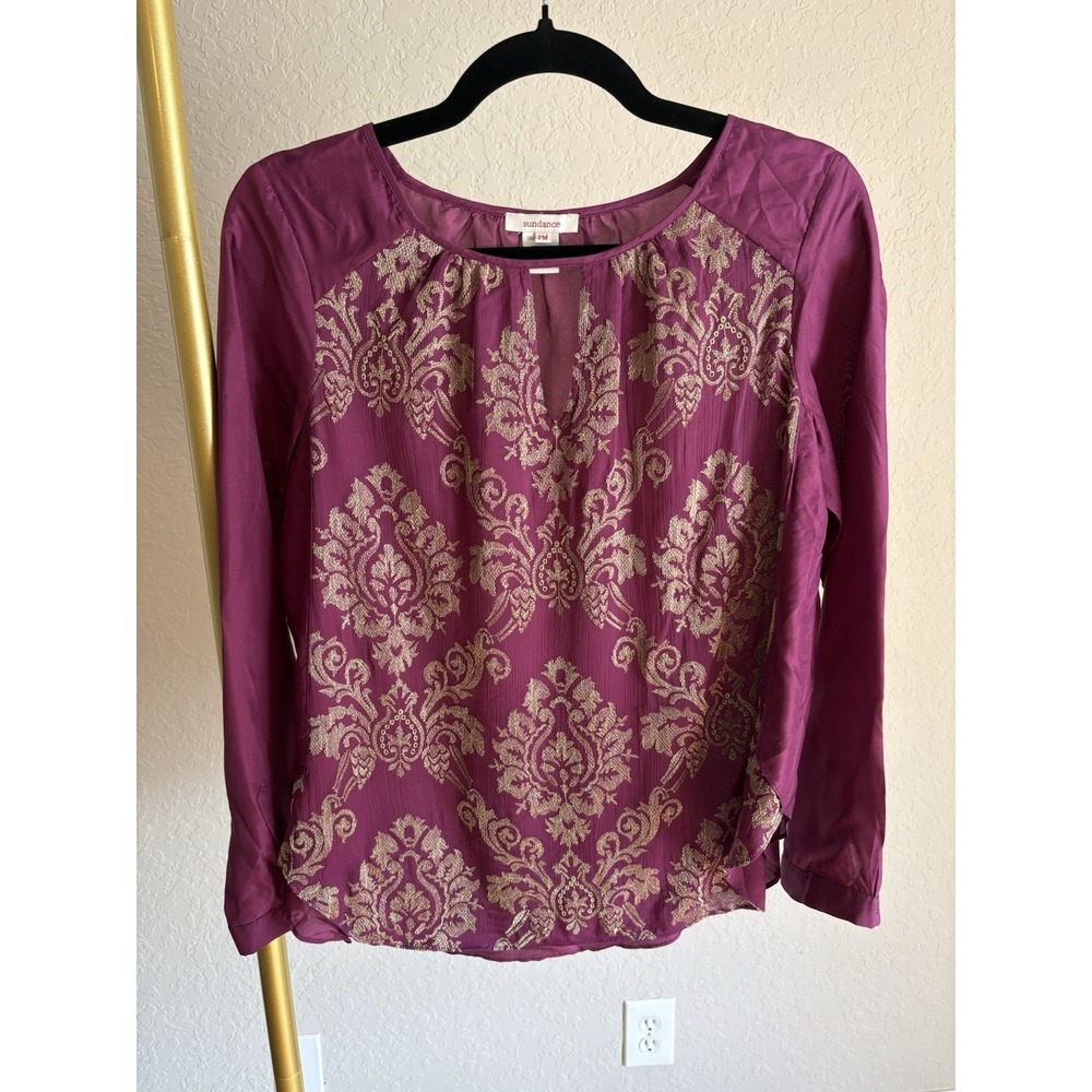 Sundance Women's Silk Floral Metallic Embroidered Top Size PM Plum Whimsigoth